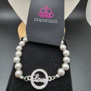 Paparazzi Silver Beaded Love Bracelet